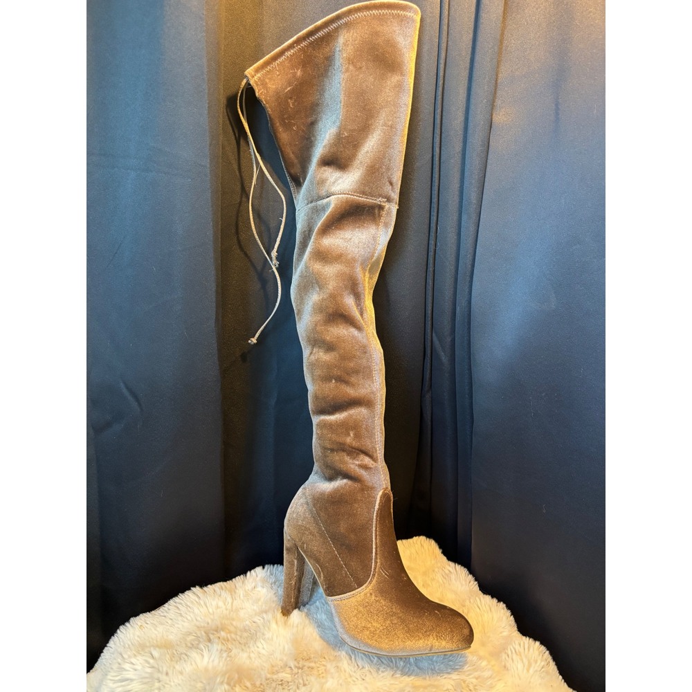 Taupe Velvet Over The Knee Thigh High Block Heel Boots Size 8 like New!